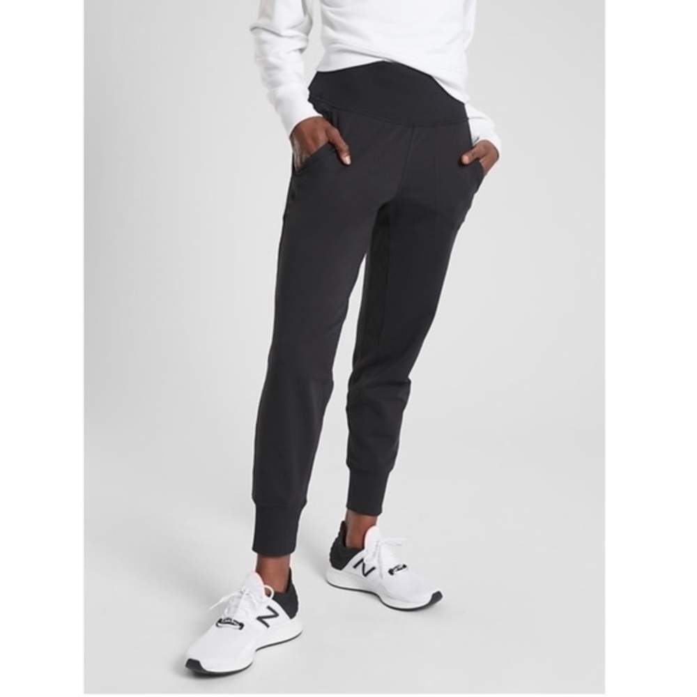 Athleta Venice Jogger 487667 Black Women's High Rise Nylon Knit Pants Pockets  M
